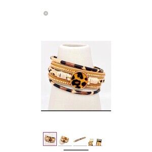 Leopard Print Multi-Layer Wrap Bracelet with Gold Tone Accents